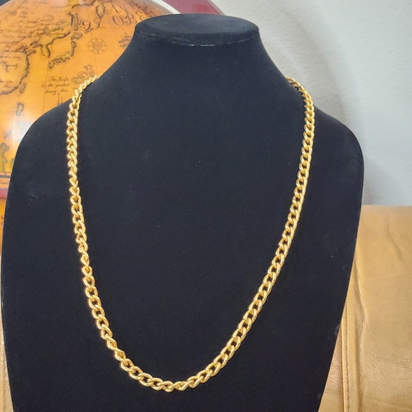 Jewelry - Vintage 80s Etched Engraved Gold Rolo Chain Link Statement Necklace